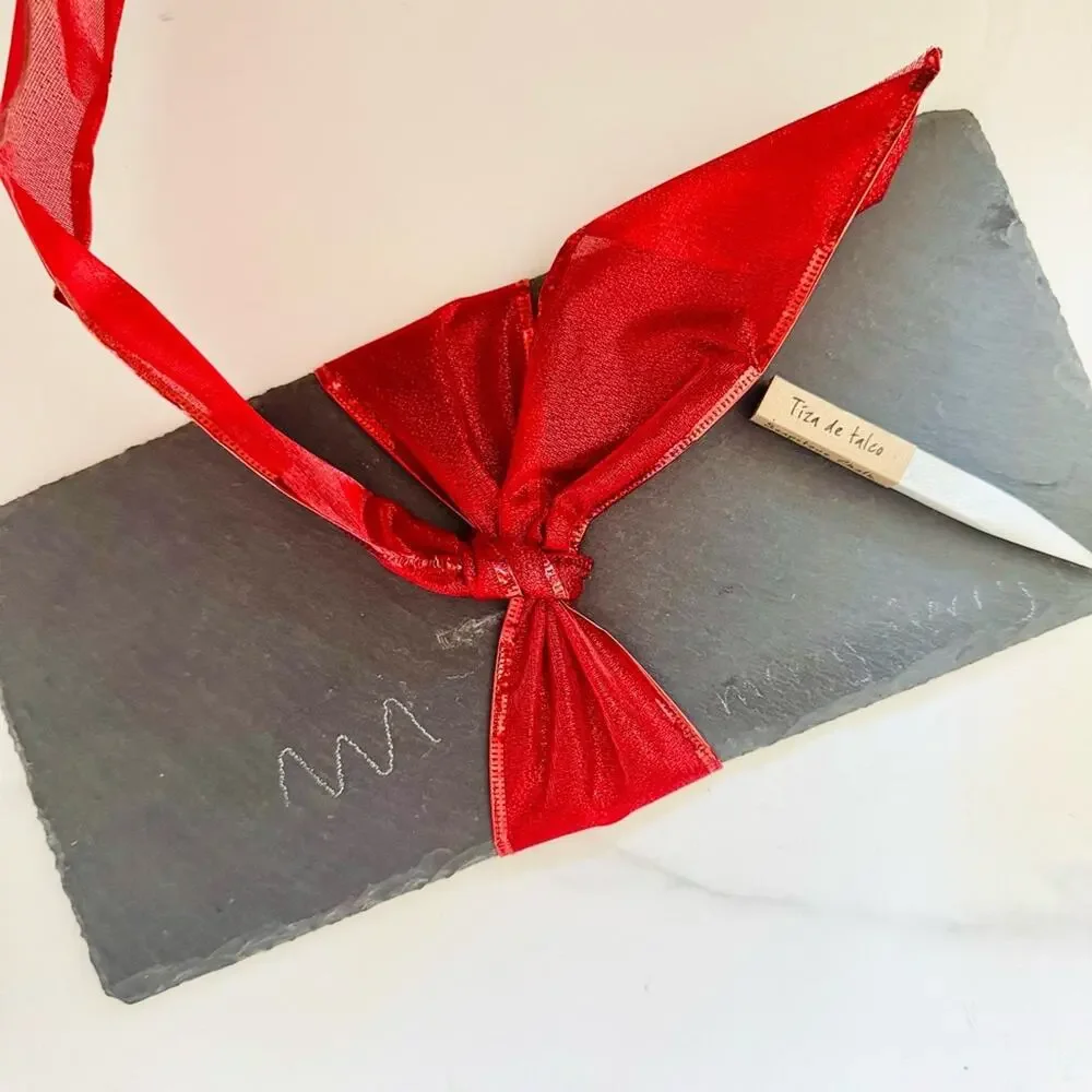 NEW CRATE & BARREL Black Slate Cheese Board White Soapstone Chalk Pencil 12x5